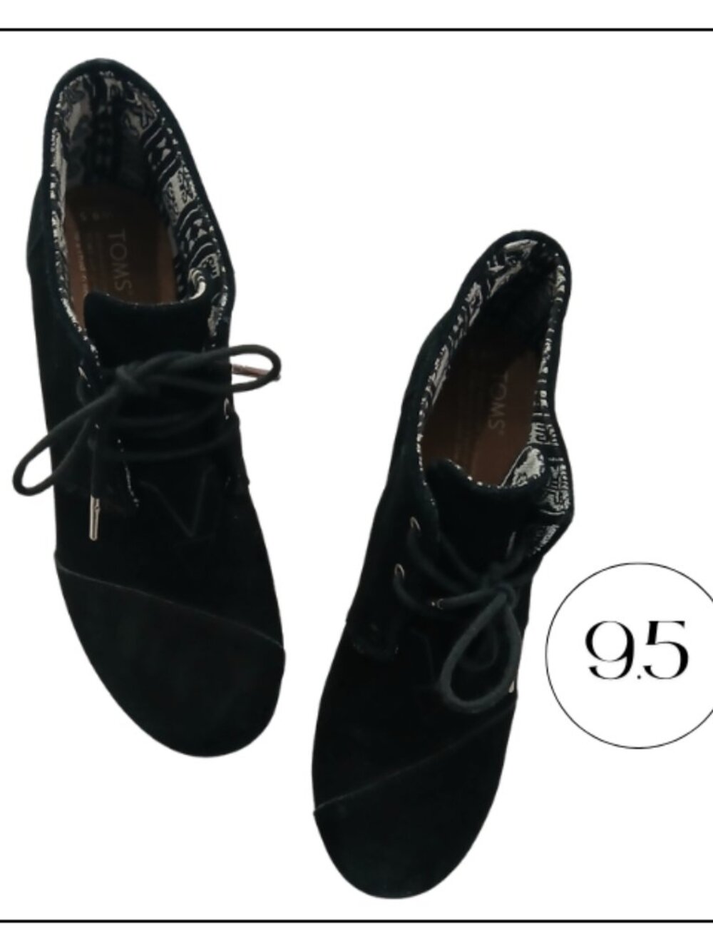 Toms Black Suede‎ Lace-Up Ankle Booties with Printed Lining